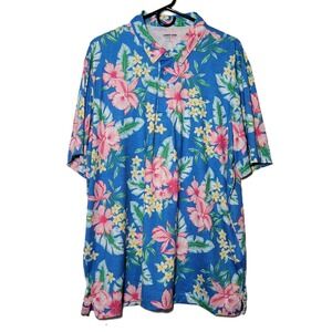 Lands End Mens XL Tropical Floral Print‎ Polo Shirt Short Sleeve Traditional Fit
